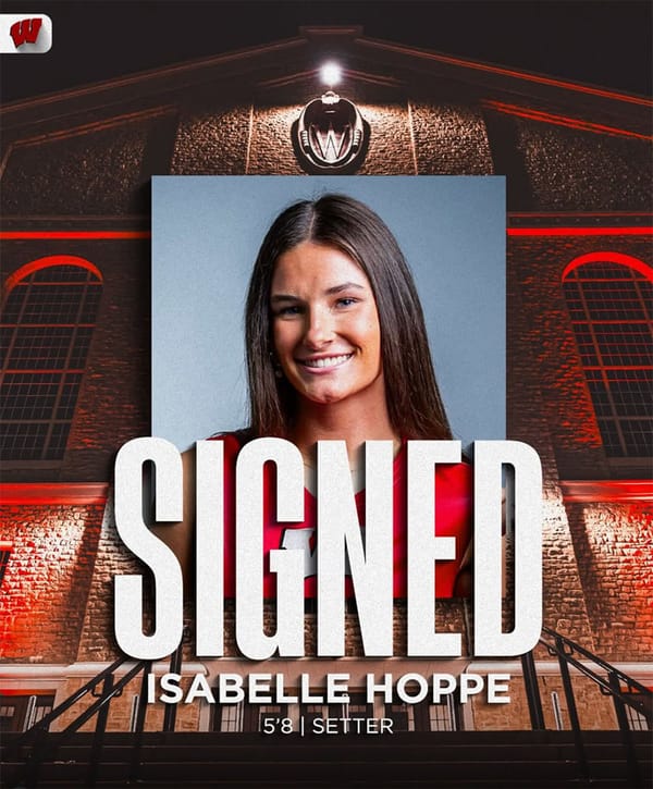 Instagram post with Wisconsin logos and the text: "Signed - Isabelle Hoppe - 5'8 - Setter"
